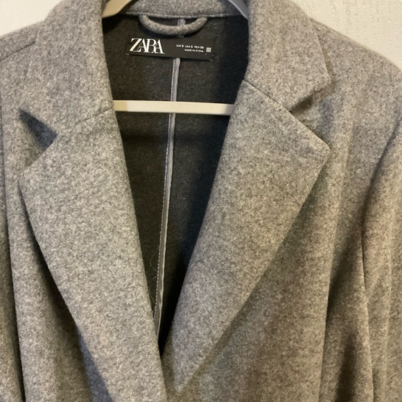 ZARA Gray Belted Coat Long Sleeve Pockets Size S - Picture 11 of 12